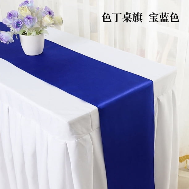 Nvzi Bandera de mesa Ding de color sólido de seda con borde de bloqueo de alta densidad, mantel de boda, decoración, bandera de mesa simple (azul oscuro)
