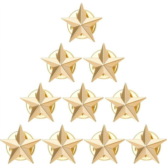 1 Box 10Pcs Star Brooch Pins Real 24K Gold Plated 5 Point Star Backpack Badge Lapel Pins Party Dress Decorations Veteran's Day Labor Day Independence Celebration Anniversary Real 24K Gold Plated
