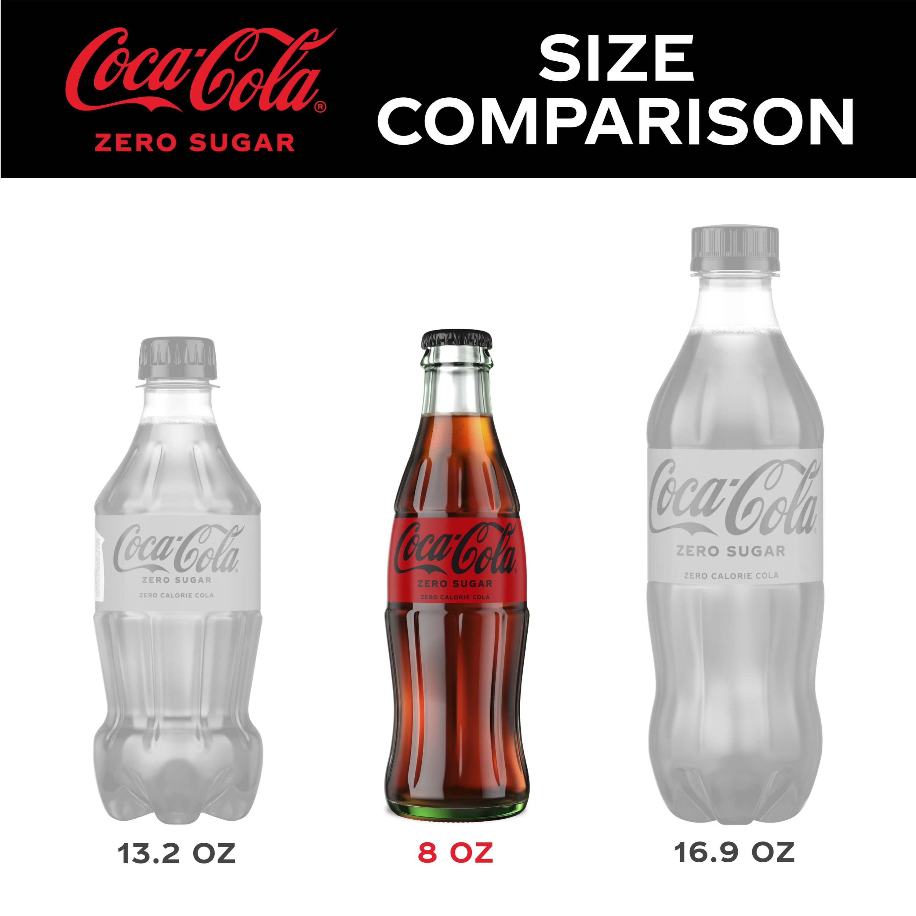 Coca - Cola Zero Sugar Soft Drink Glass Bottles 4 x 300mL
