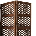 thumbnail image 4 of Decorative Four Panel Mango Wood Hinged Room Divider with Circular Cutout Design, Brown, 4 of 6