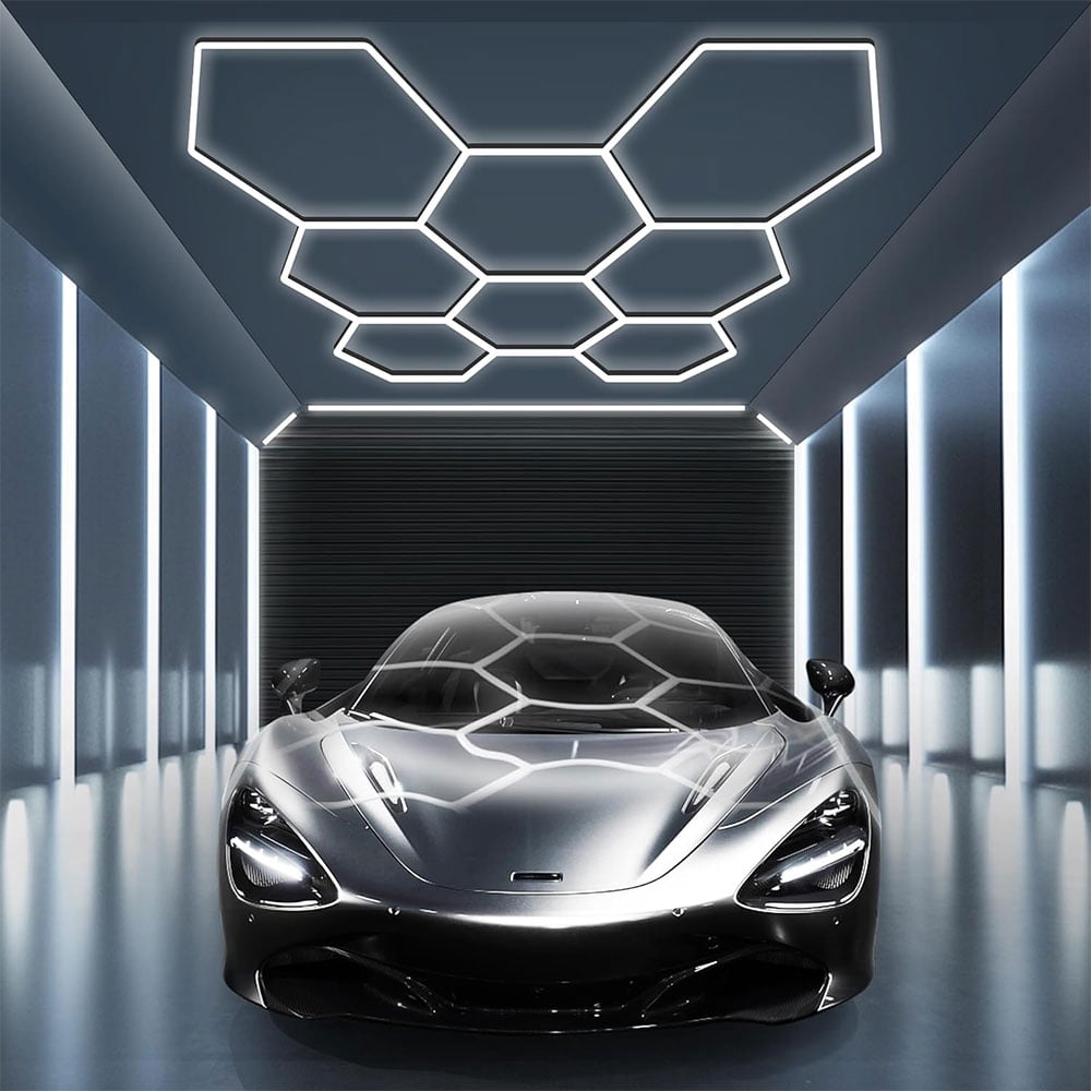 Hexagon LED Garage Lights - 222W, 22200LM, 8 Grids, 6500K Super Bright, Honeycomb Design, Ceiling Mount for Garage, Barber, Warehouse, Car Detailing Shop, Exhibition Hall, Gym