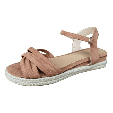 

HGWXX7 Womens Fashion Wedge Buckle Strap Sandals Ladies Cusual Weave Cross Shoes For Women Khaki 37