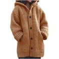 thumbnail image 2 of Luxalzxs Sweater for Women Winter Hooded Cable Knit Coat Solid Color Single-Breasted Pocket Hooded Warm Knitted Sweater Coat Top, 2 of 5