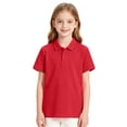 thumbnail image 4 of Girls Collared School Uniform Polo Shirts Kid Short Sleeve Pique Polo Shirt,Red 130, 4 of 8