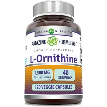 Amazing Formulas L-Ornithine 1500 Mg Per Serving 120 Veggie Capsules Supplement | Non-GMO | Gluten Free | Made in USA