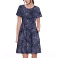 thumbnail image 1 of Easygdp Watercolor Indigo para Vestido Transpirable de Mujer, Vestido Suelto de Manga Corta con Pliegues y Bolsillos para el Verano, 1 of 6