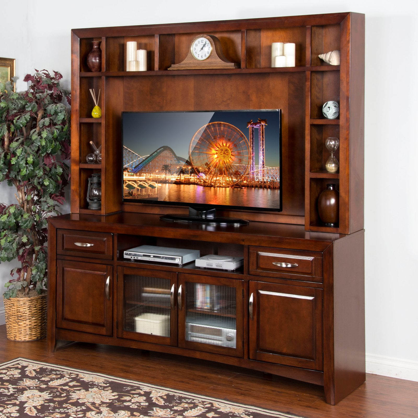 Sunny Designs Cappuccino 80 in. TV Console with Hutch