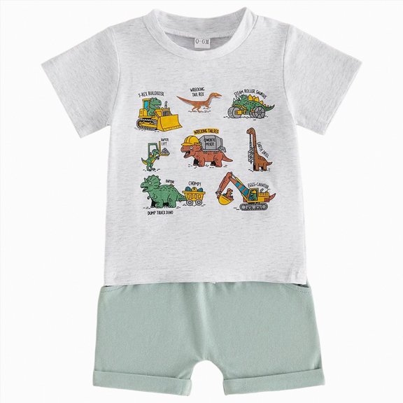 KPOPLK Toddler Baby Boys Summer Outfits Short Sleeve Cartoon Print T-Shirt Tops & Shorts Sets 2Pcs Cute Baby Boys Cotton Summer Clothes for 1t 2t 3t 4t 5t 6t Size 0-6 Months,Grey