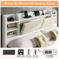thumbnail image 3 of Amerlife King Size Bed Frame with Drawers,Upholstered Bookcase Headboard and Charging Station,White, 3 of 8