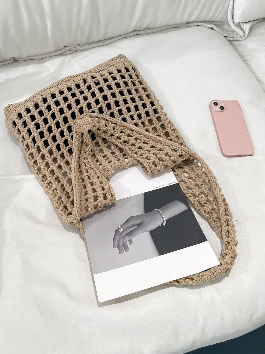 Women's Hollow Out Knit Tote Handbags Crochet Shoulder Bag