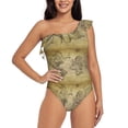thumbnail image 2 of Yiaed Vintage World Map Print Women One Piece Swimsuits Tummy Control One Shoulder Bathing Suits Pattern Ruffle Swimwear-Large, 2 of 8