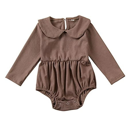 

Styles I Love Infant Baby Girls Ribbed Long Sleeve Collar Romper Holiday Autumn Dressy Bodysuit (Brown 12 Months)