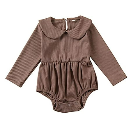 

Styles I Love Infant Baby Girls Ribbed Long Sleeve Collar Romper Holiday Autumn Dressy Bodysuit (Brown 3 Months)