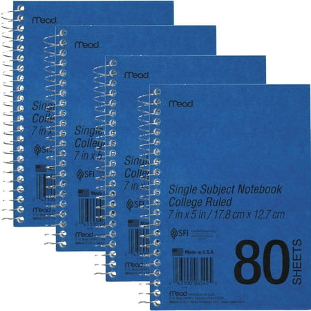 - (4 Pack) Mead DuraPress Cover Notebook, College Rule, 7 x 5, White, 80 Sheets -MEA06542