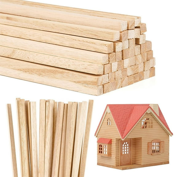Yucurem 120 Pcs Balsa Wood Sticks 0.12x0.12x12" Square Wooden Dowels Wooden Craft Sticks for Crafts DIY Projects Models Making Supplies
