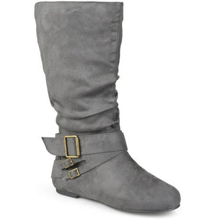 Women's Wide-Calf Buckle Mid-Calf Slouch Boots