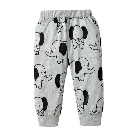

Kucnuzki 12 Months Baby Boy All Season Basic Pants 18 Months Elastic Carton Elephant Prints Cozy Casual Basic Pants Gray