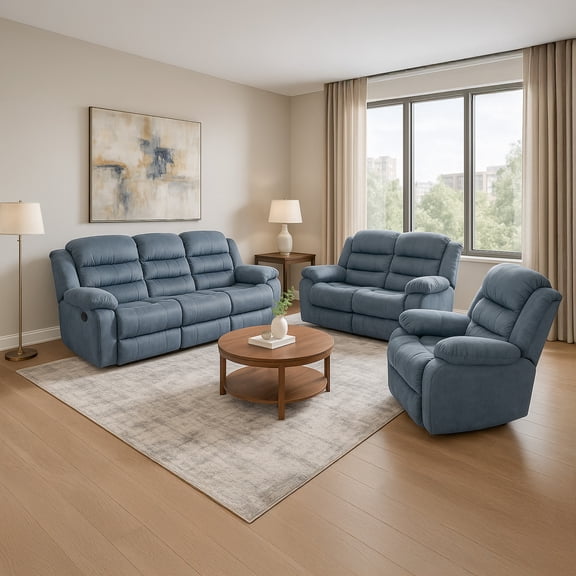 Sala Modular de 3 plazas Reclinable Gris 3-2-1 con 6 plazas Tela Velvet Sephir Bossa