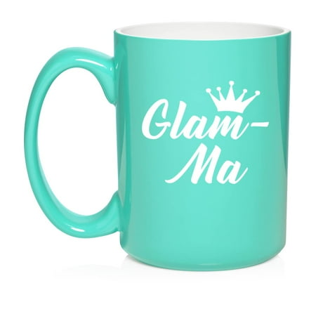 

Glam-Ma Mom Mother Grandmother Grandma Ceramic Coffee Mug Tea Cup Gift for Her Sister Women Grandparents’ Day Cute Friend Pregnancy Announcement Mother’s Day Mom Birthday (15oz Teal)