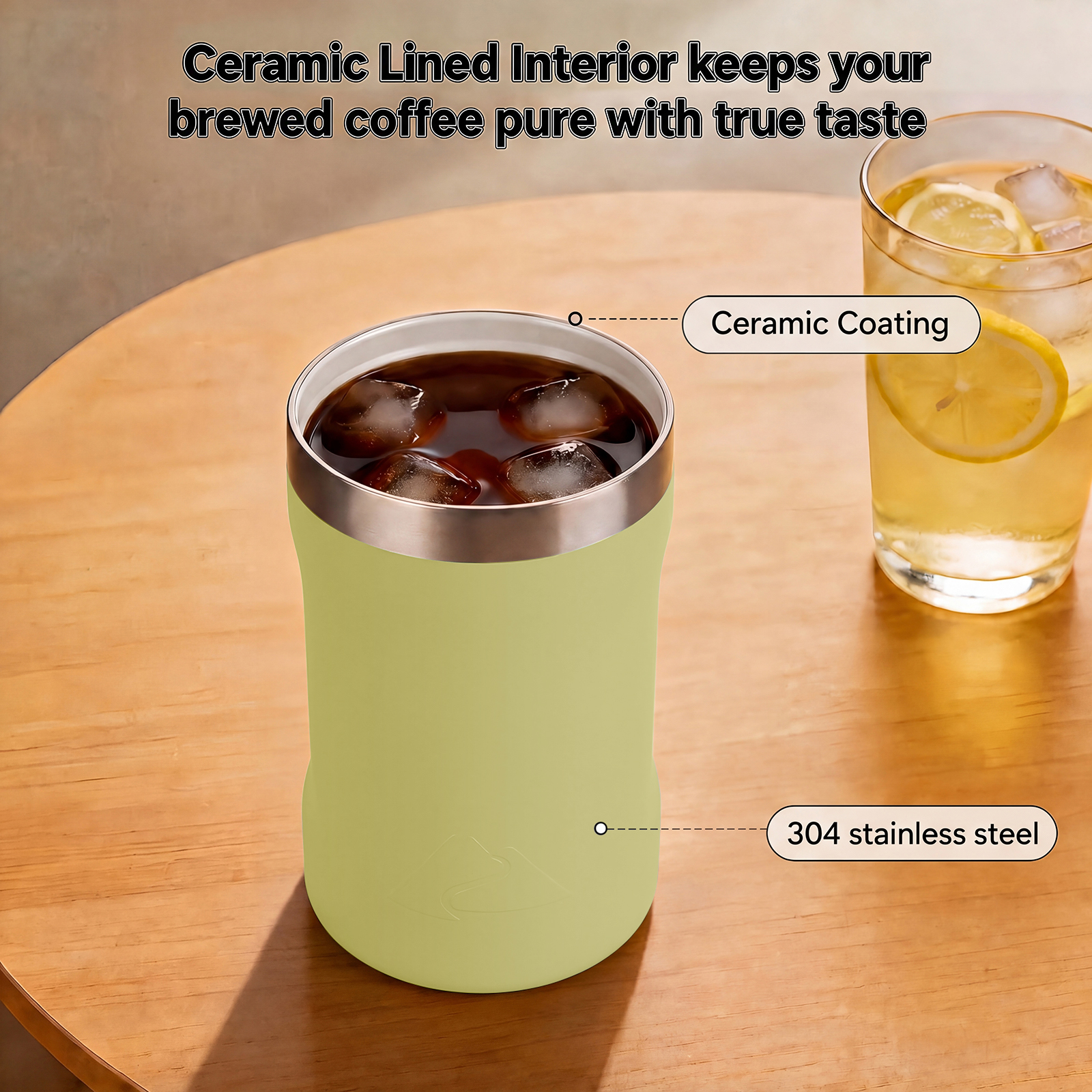 Vaso térmico de acero inoxidable con revestimiento cerámico Ozark Trail de 16 oz con tapa 2 en 1, amarillo 3