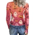 thumbnail image 7 of Halloween Shirts for Women Long Sleeve Slim Fitted Funny Cartoon Ghost Tunic Tops Party Spring Day Crew Neck Ribbed Tee Tops Earthy Yellow L, 7 of 7