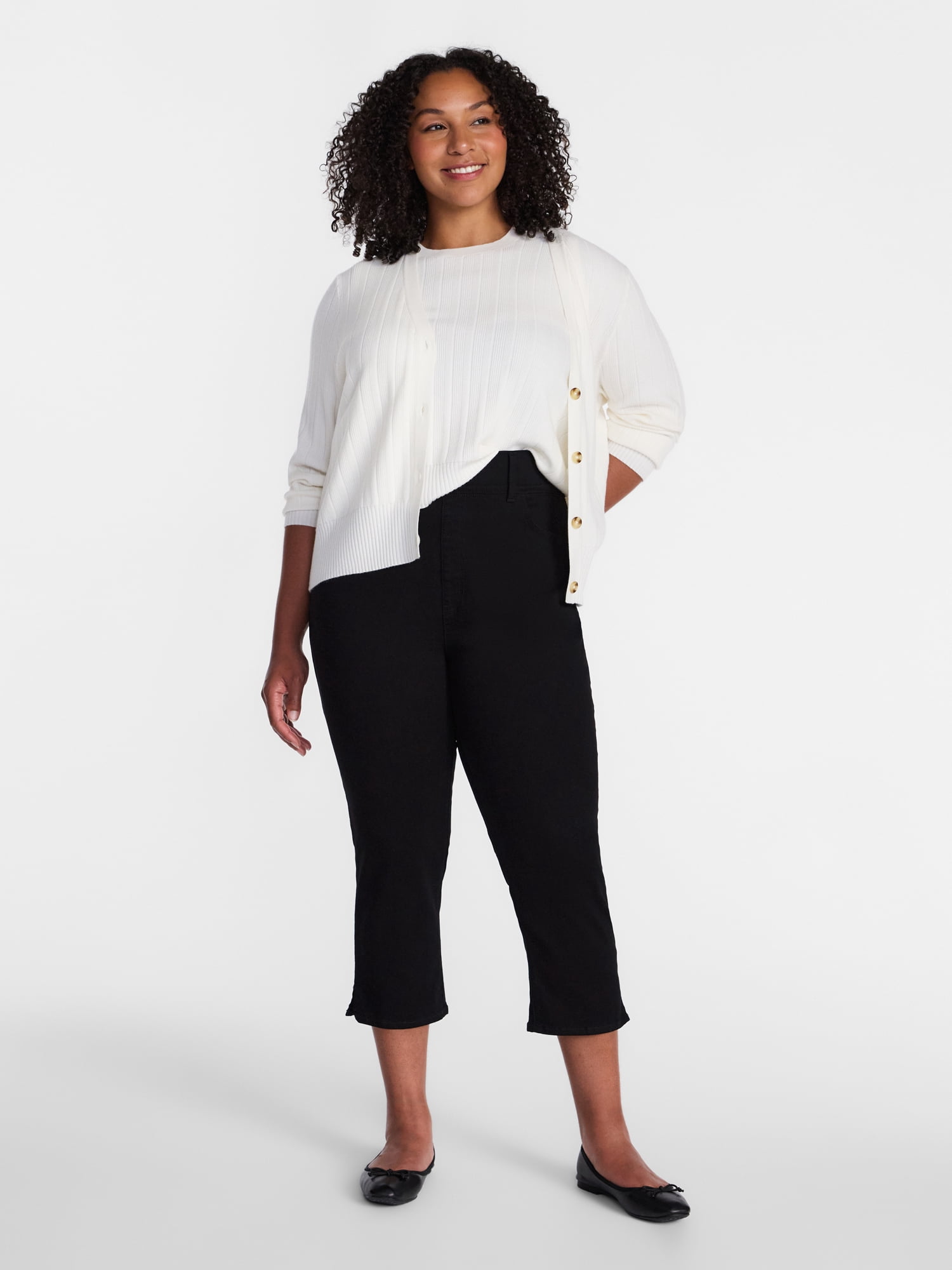 Terra & Sky Women's Plus Size Pull On High Rise Capri Jeggings, 23" Inseam, Sizes 0X-4X