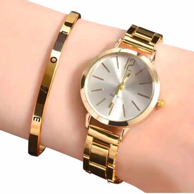 Set De Reloj De Cuarzo Para Mujer Con Pulsera Incluida Golden