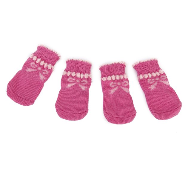 Mascota Perro Gato Zapatos Zapatillas Calcetines Non-Slip Patrón Pata Lazo Rosa Sunnimix none