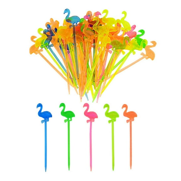 50Pcs Party Supplies Flamingo Fruit Fork Mini Pick Buffet Cupcake Fruit Fork Cake Dessert Salad Sticks Cocktail Toothpick Skewer
