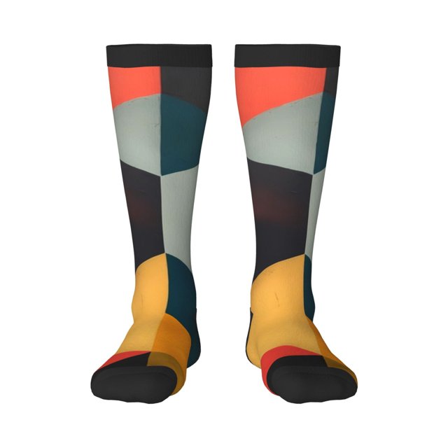 Fotbe Geometric Cube Pattern Art Calcetas Divertidas Estampadas para Hombre y Mujer, Calcetas de Algodón hasta la Rodilla para Caminar, Correr, Enfermería y Embarazo