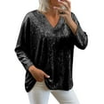 thumbnail image 2 of TARIENDY Sequin Shirts for Women V Neck Sparkly Glitter Tops for Party Night Dressy Casual Long Sleeve Blouse Shirt Black XL, 2 of 7