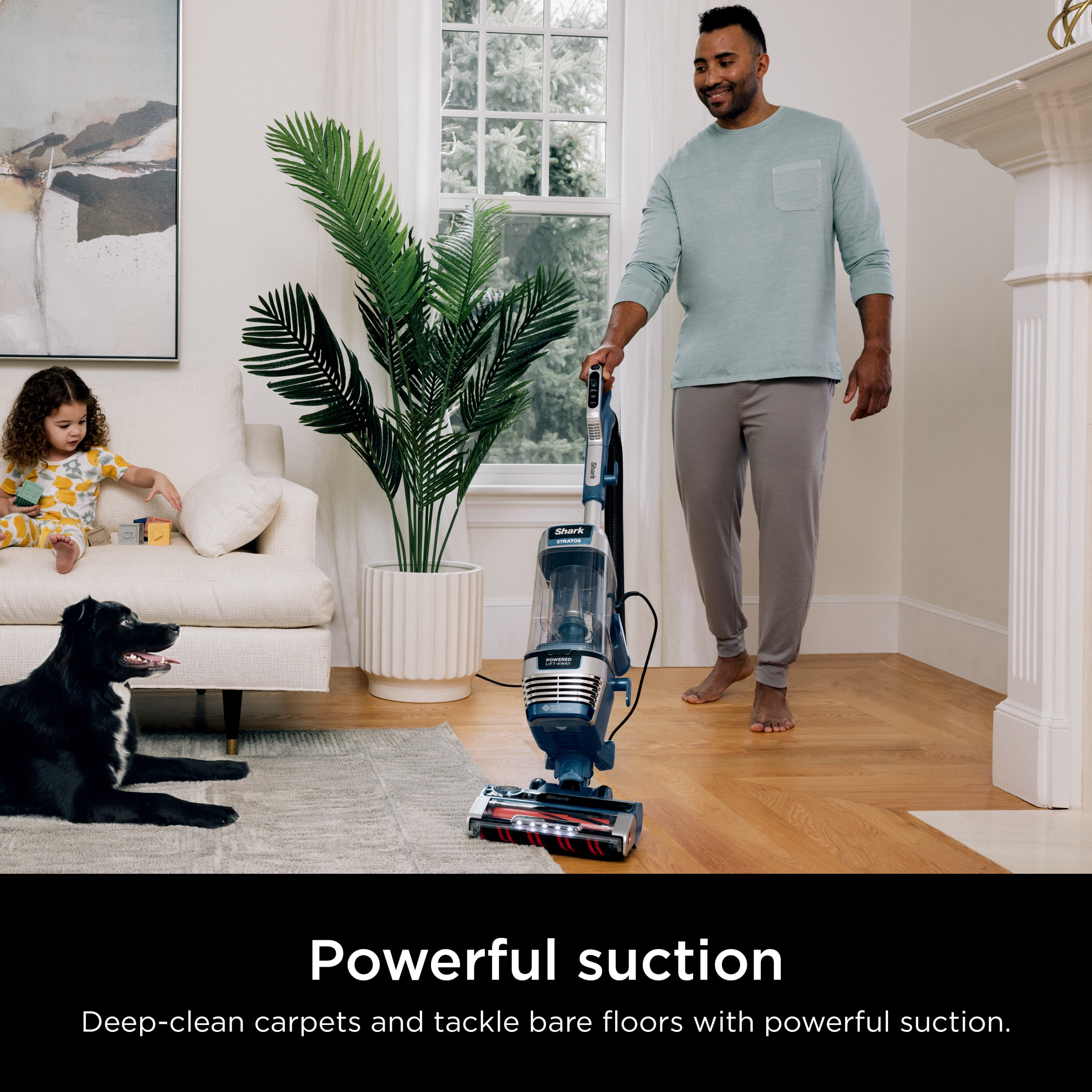 Shark Stratos Upright Vacuum, Pet Friendly, DuoClean PowerFins HairPro, Powered Lift-Away, Self-Cleaning Brushroll, Odor Neutralizer Technology, AZ3002 Navy