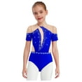 thumbnail image 3 of Rswnyirn Kids Girls Figure Skating Dance Leotard Rhinestones Short Sleeve Cutout Back Mesh Patchwork Blue 14, 3 of 5