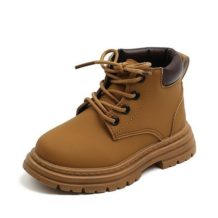 

Unisex Girls Boys Frosted Leather Round Toe Lace Up Ankle Boots Non-Slip Waterproof Comfort Work Boot (Toddler/Little Kid)