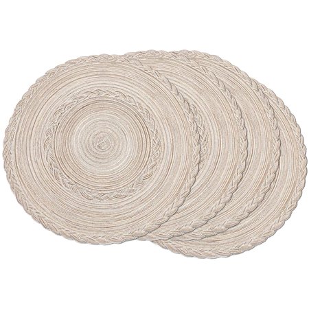 Round Placemats Set Of 4 Braided Bordered For Dining Tables Wedding Holiday Party Ivory Canada Round Placemats Set Of 4 Braided, Round Braided Cotton Placemats