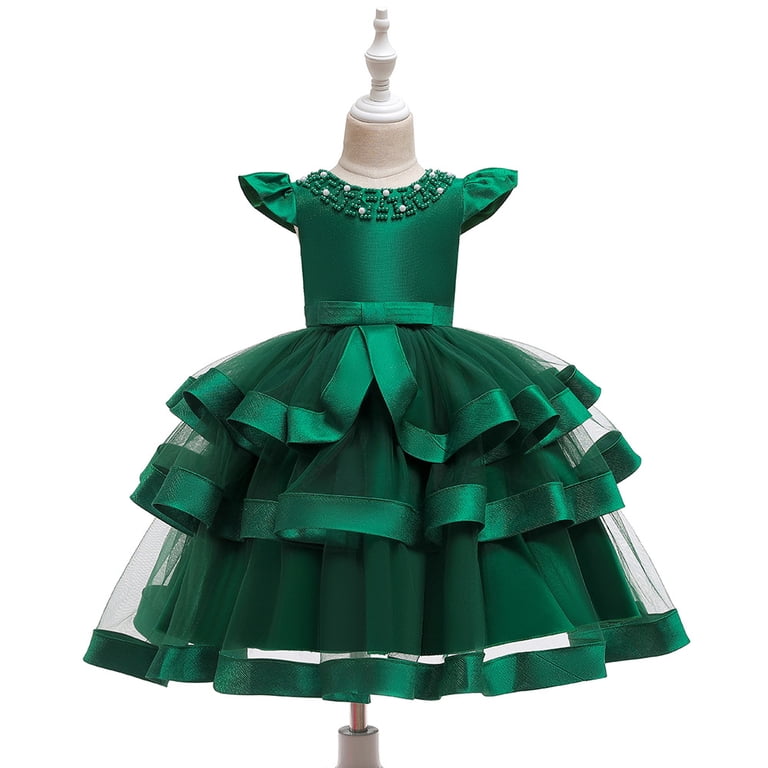 Girl green ruffle dress for wedding, pageant, graduation, birthday ages  6M-1 years old. - Walmart.com