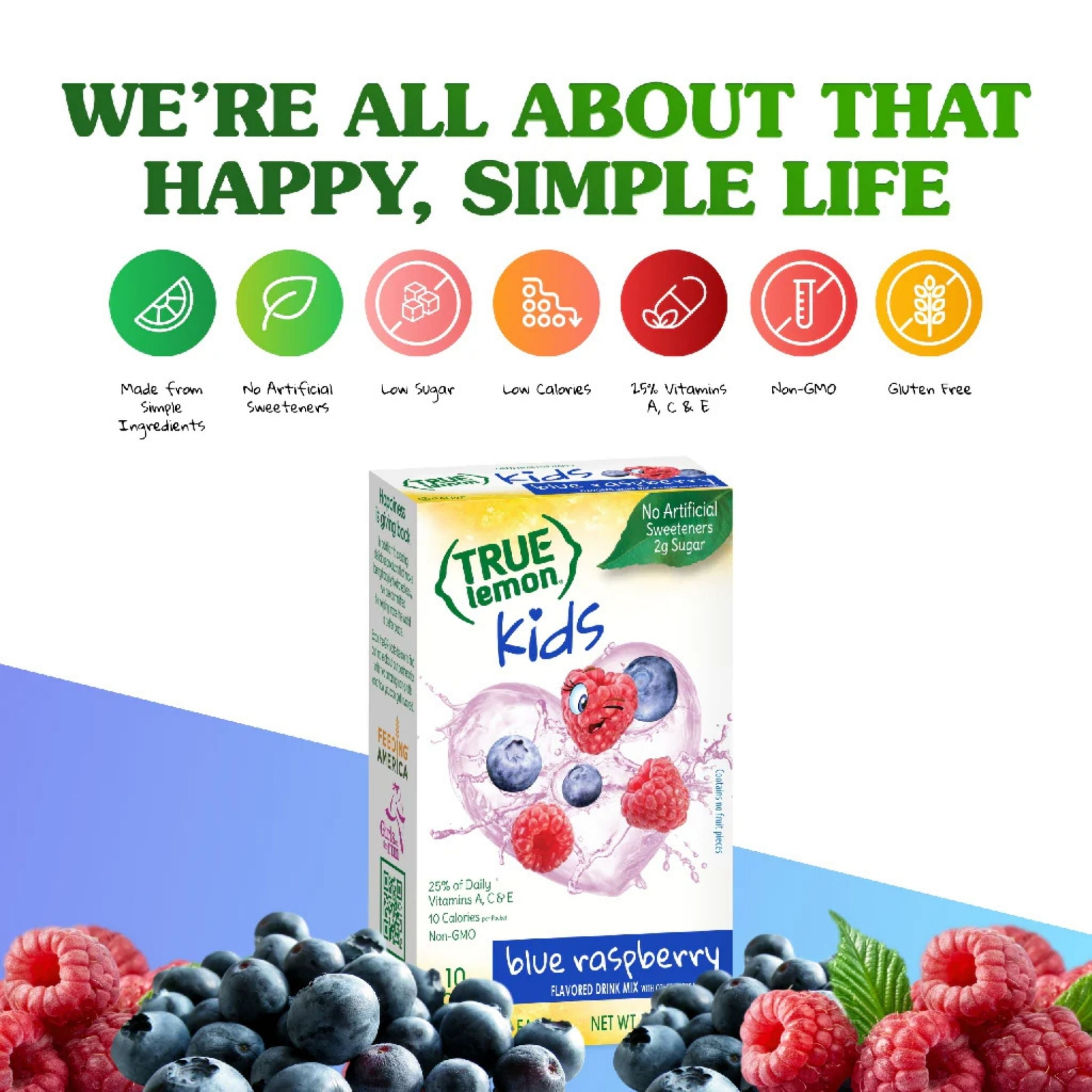 (5 pack) True Lemon Kids Blue Raspberry Powdered Drink Mix, Low Sugar, No Artificial Sweeteners, 10 Count Box