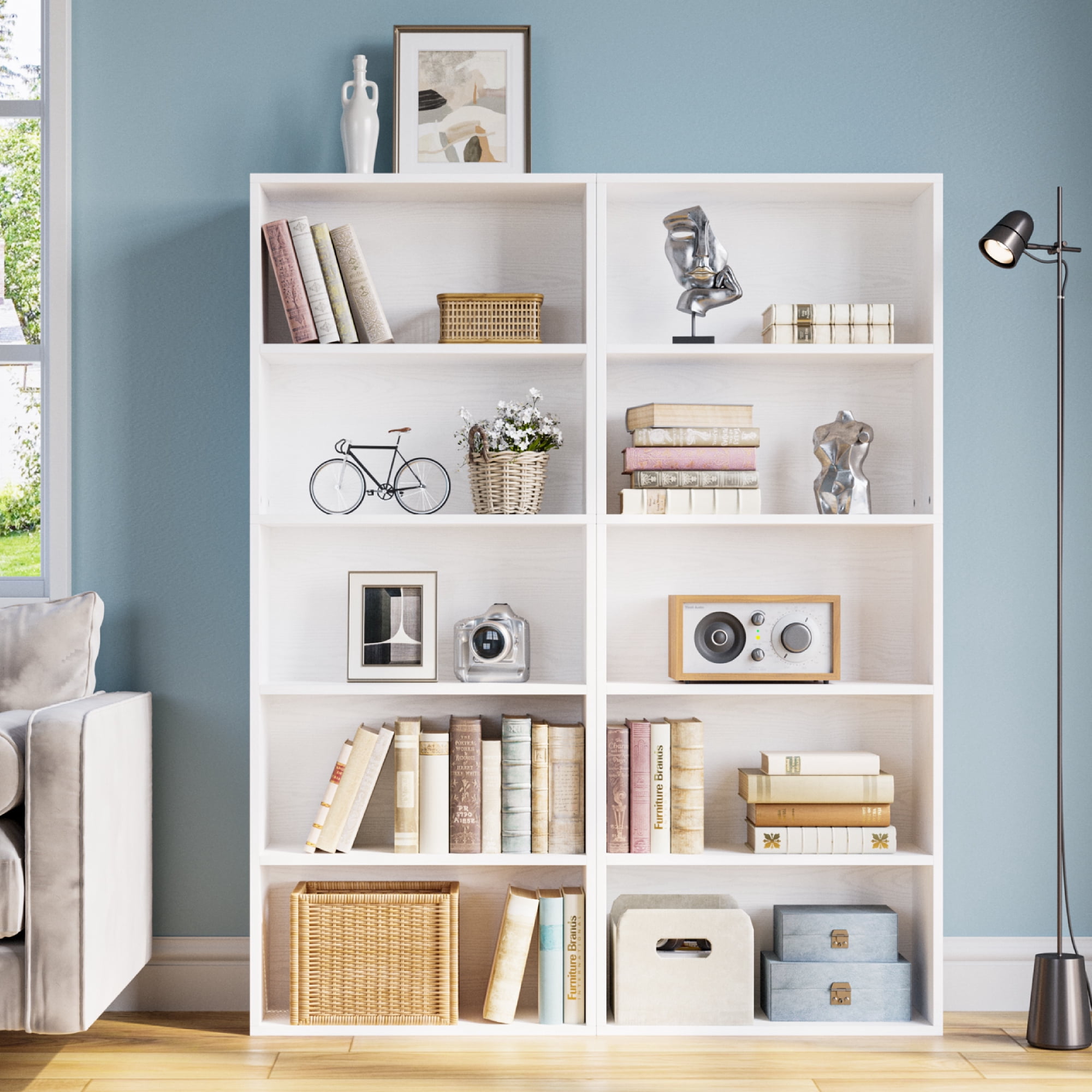 IRONCK 5 Shelf Bookcase, Free Standing Display Storage Bookshelf for Home Office, White