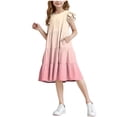 thumbnail image 2 of Lutiedan Girls Summer Dresses Ruffled Sleeve Casual Holiday Skate Twirl Dress Color Block Smocked Elastic Waist Tiered Midi Dress for 4-14 Years, 2 of 8