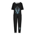 thumbnail image 4 of KIJBLAE Women's Dreamcatcher Print Two Piece Outfits Summer Short Sleeve Round Neck T-Shirt Drawstring Elastic Waist Long Pants Tracksuit Set Black XXXXL, 4 of 5