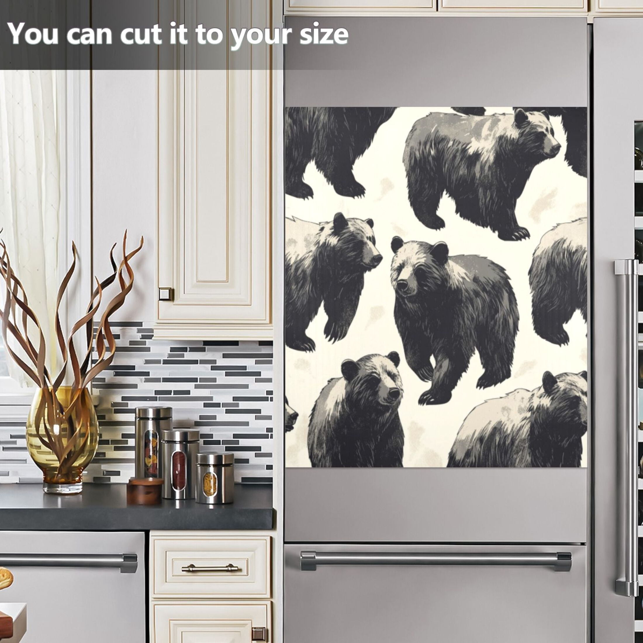 Dishwasher Magnetic Sticker 23x26 Inch Refrigerator Magnetic Sticker Washing Machine Magnetic Sticker Kitchen Panel Magnetic Sticker Home Decor Black Bear Seamless