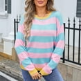 thumbnail image 2 of zaveiop Womens Striped Sweaters Long Sleeve Cable Knitted Color Block Casual Loose Lightweight Oversized Sweaters Pullover (Z2-Pink, M), 2 of 8
