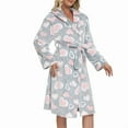 thumbnail image 2 of Womens Iniber Plush Robes, Womens Robe Long, Fuzzy Soft Warm Fleece Hooded Bathrobe Gray Heart S, 2 of 9