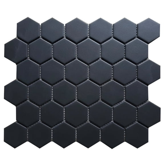 Black - 2-in Hexagon 13-in x 11-in Matte Porcelain Mosaic Floor and Wall Tile(1-sq. ft/ Piece)