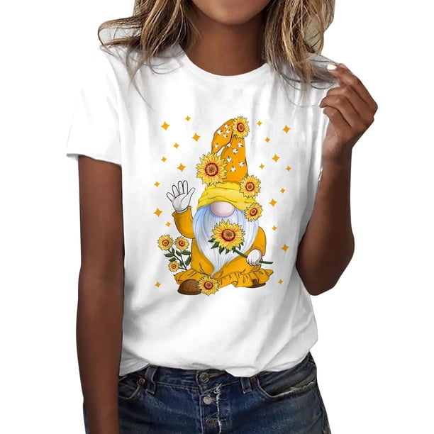 Gibobby Playera de Manga Corta Casual Suave Camiseta cuello redondo manga corta algodón tipo versión clásica para mujer Festival impreso divertido(Blanco,G)