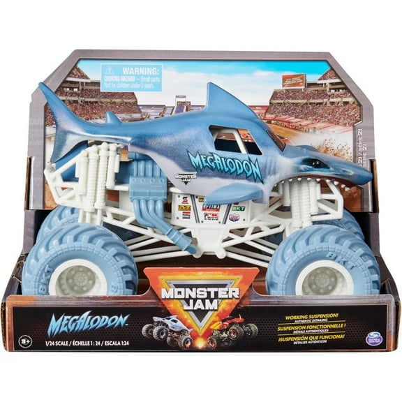 Monster Jam, Official Megalodon Monster Truck - Retro 2017 Original Edition 1:24 Scale Die-Cast Vehicle and BKT Tread Tires, Great Gift for Collectors & Kids Ages 3 