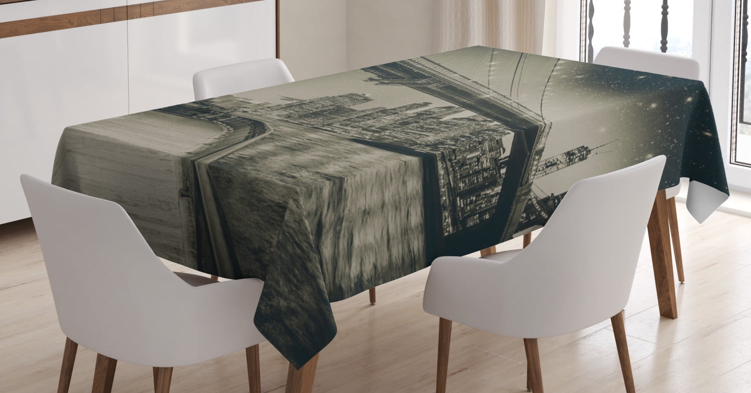 New York Tablecloth, Summer Night in Manhattan Brooklyn Bridge Park