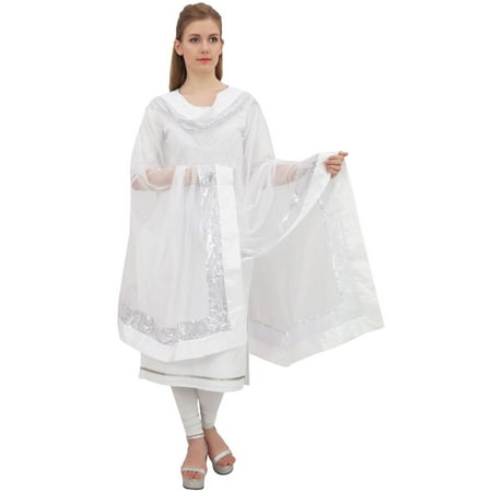 

Phagun Indian Chunni Women Long Neck Wrap Long Stole Net Dupatta Scarves-White