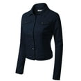 thumbnail image 3 of Made by Olivia Women's Solid Button Down Long Sleeve Classic Outerwear Cropped Denim Jacket, 3 of 5