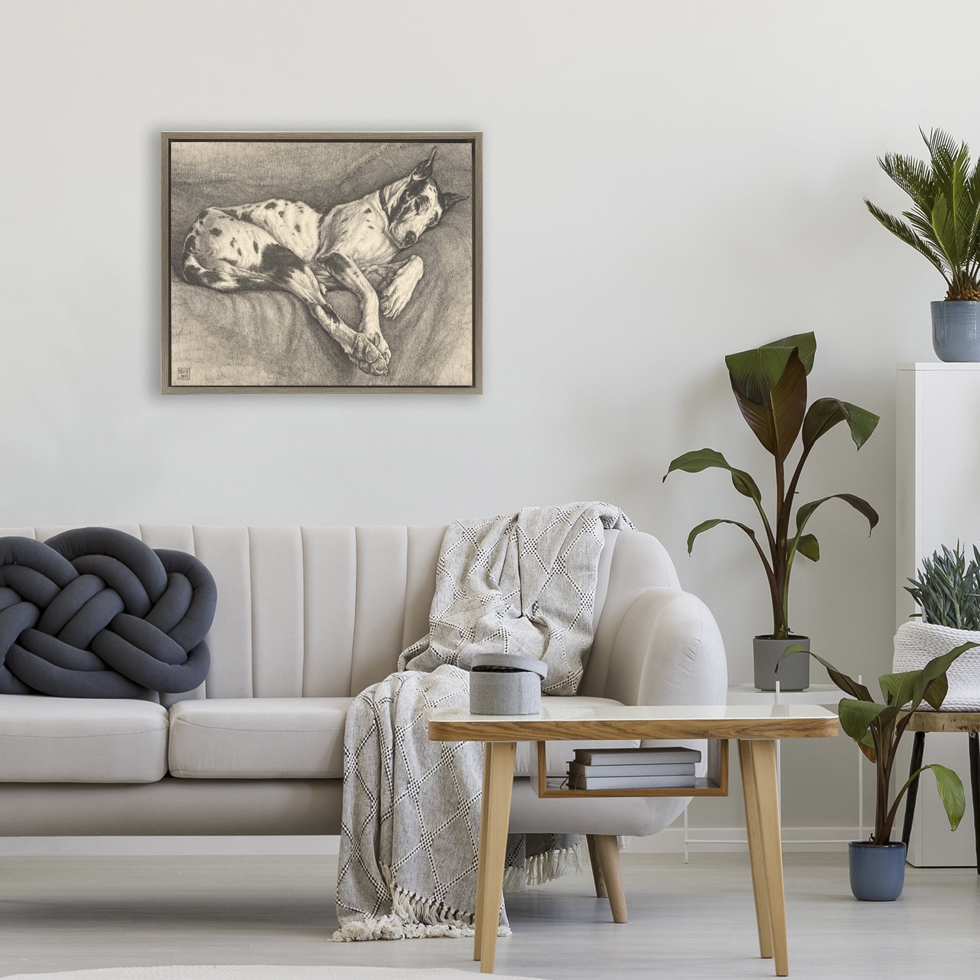 Stupell Industries Sleeping Hound Drawing Brown Framed Floater Canvas Wall Art, design by Bertha Van Hasselt